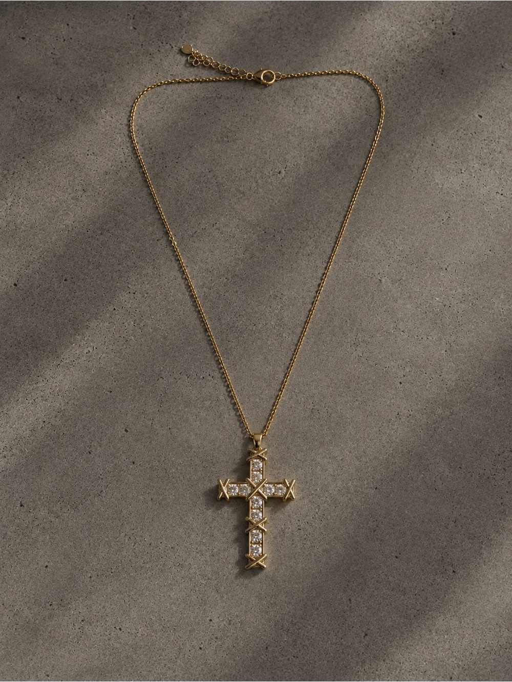 Gold Cross Pendant Necklace with Crystal Accents